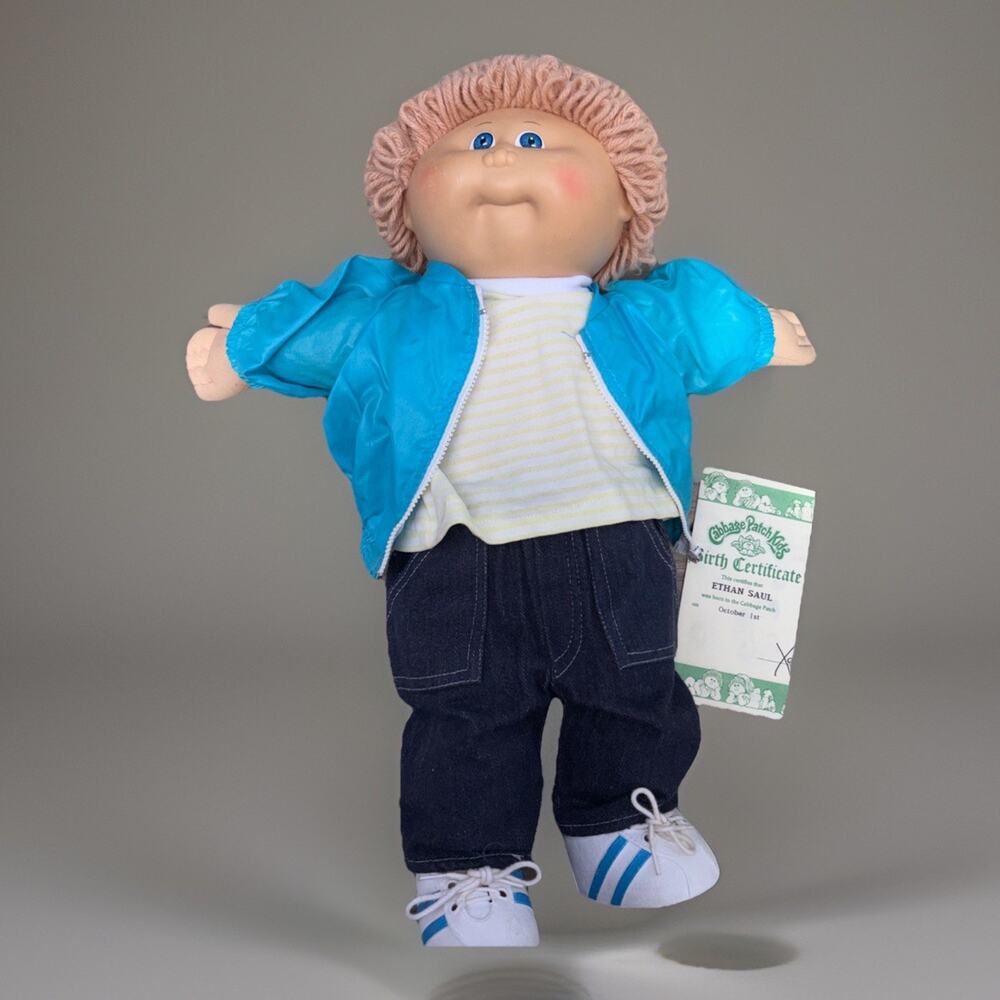 Cabbage Patch Kids Doll Coleco wheat Fuzzy Boy 16" Blue eyes 1982